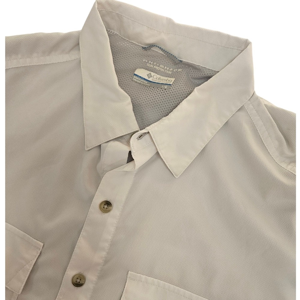 Columbia Omni-Shade Fishing Shirt Mens Large White Short Sleeve Vented UPF Sun